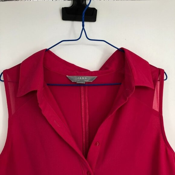 Jana Italy hot pink sleeveless layered high low collared blouse SP - Picture 3 of 15
